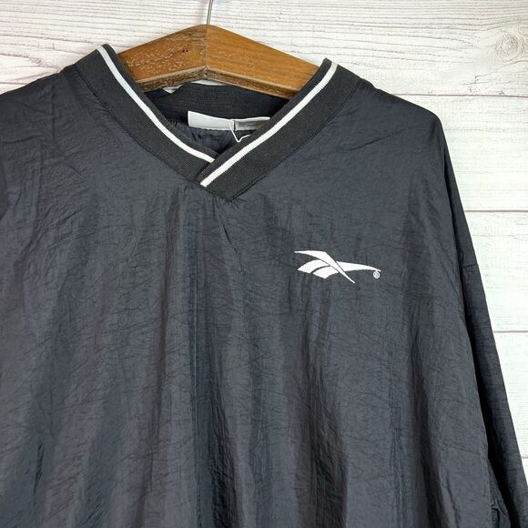 Vintage 90s Reebok V-Neck Pullover Windbreaker Black Pockets Uni Anorak Size XL - Picture 4 of 8